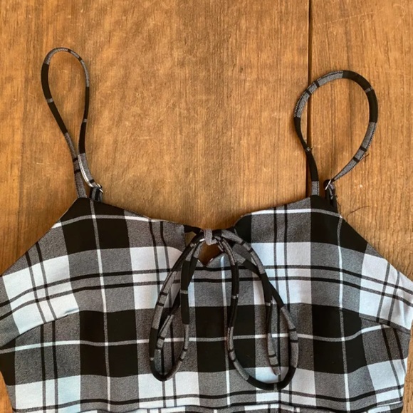 Blue and black Fashion Nova mini dress. Small leg slit. New with tags. - Picture 4 of 5